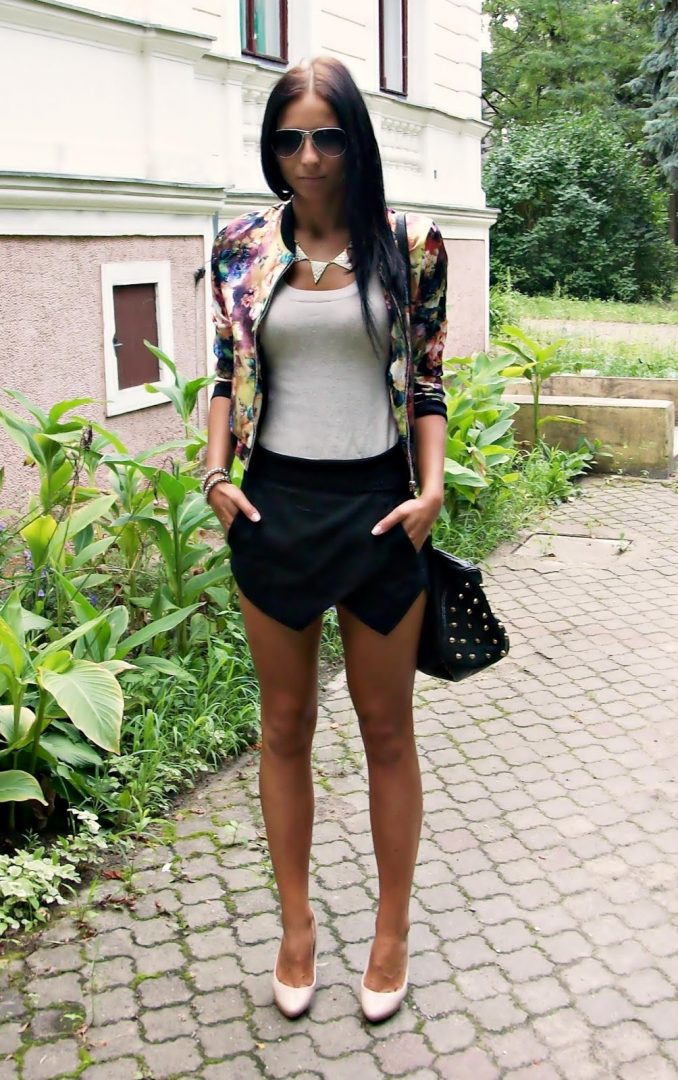 Asymmetric shorts&flower jacket