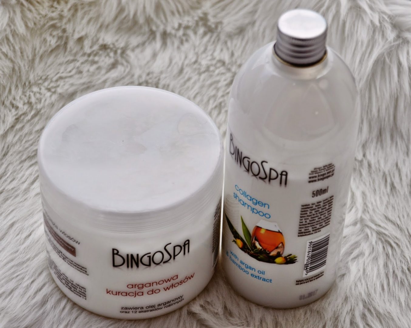 Recenzja BingoSpa: Kolagenowy szampon do włosów i arganowa kuracja do włosów.